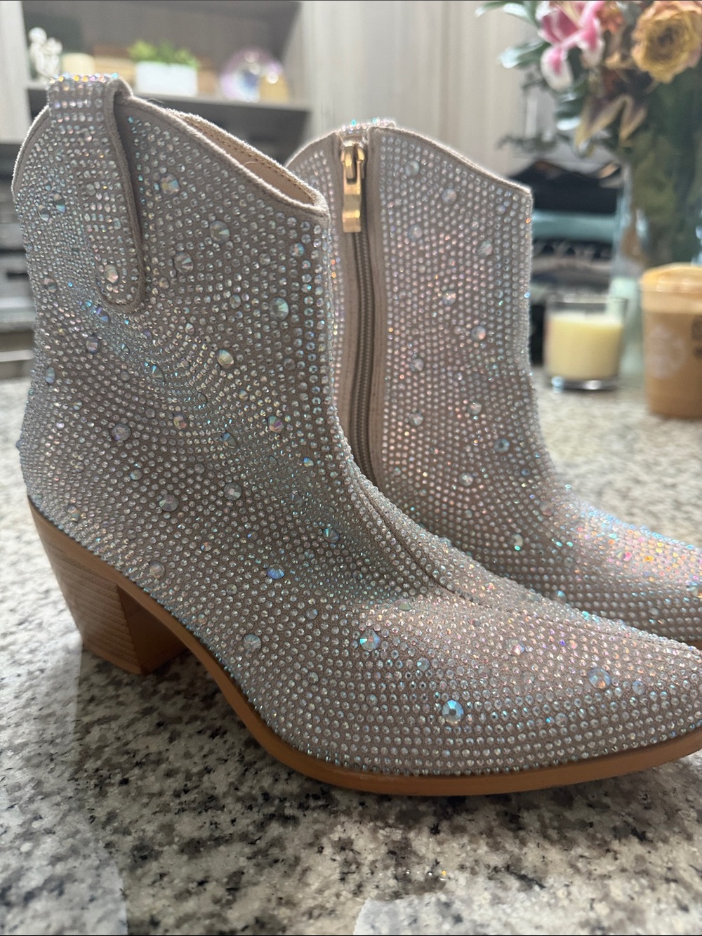 Crystal-Embellished Silver Ankle Boots - Women